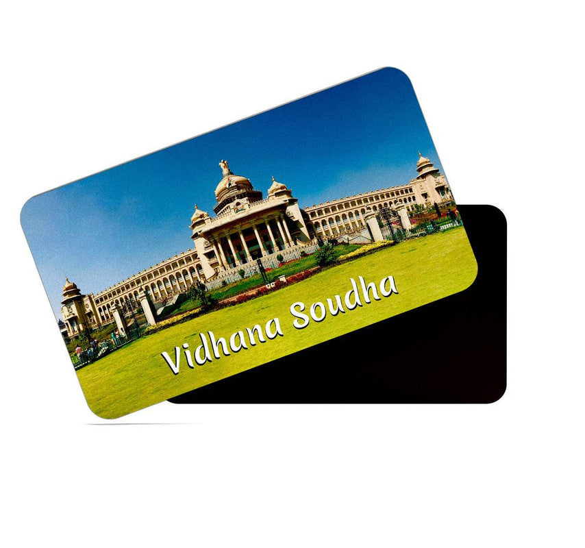 dhcrafts Rectangular Rubber Fridge Magnet / Magnetic Card Multicolor Karnataka Vidhana Soudha Design Pack of 1 (8.6cm x 5.4cm)